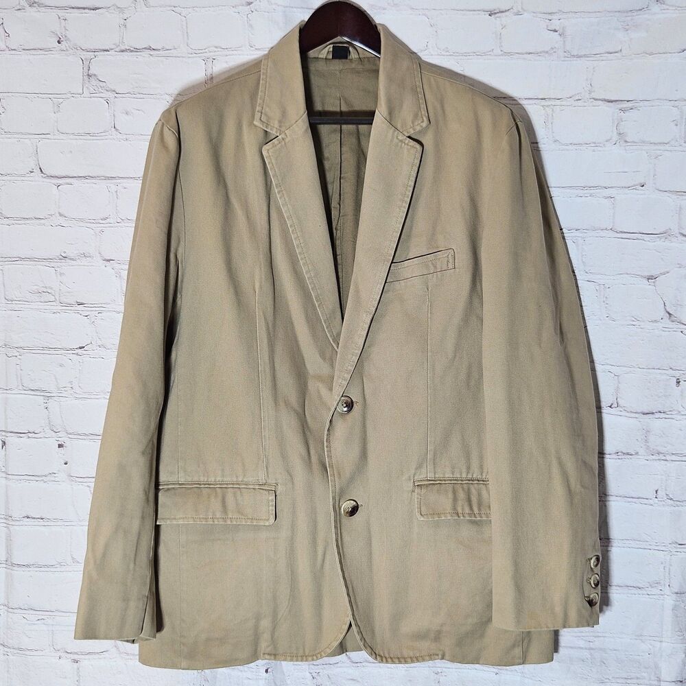 Old Navy Mens L Tan Khaki Cotton Twill 2 Button Sport Coat Blazer Vintage Y2K